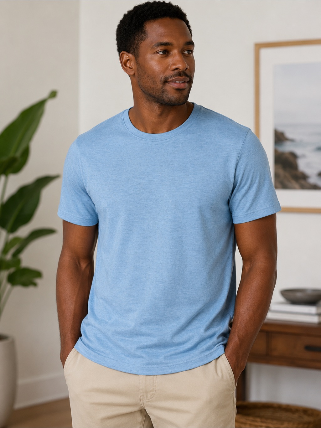 H&M Coupe Regular Fit Crew Neck T-Shirt Men’s M Waffle Knit Blue Short Sleeve
